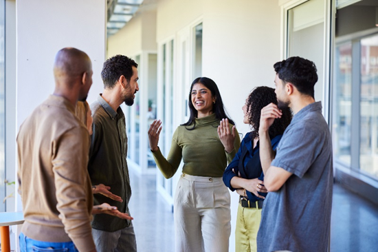A group of coworkers having casual discussion